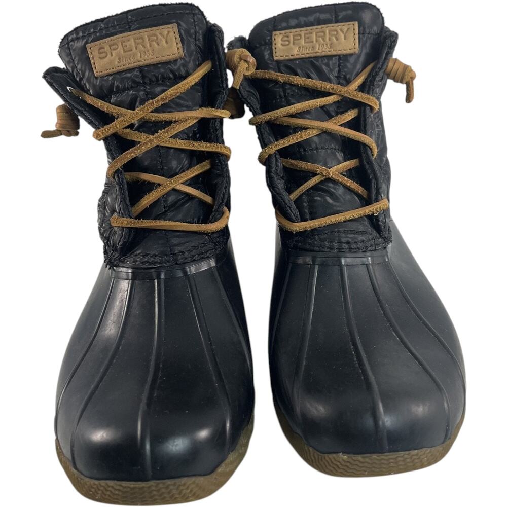 Sperry Saltwater Quilted Duck Boots Black Womens 8.5 Waterproof Winter